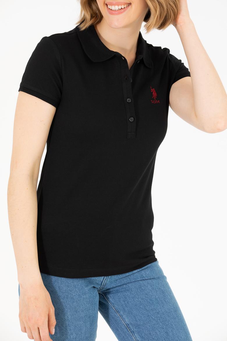 Kadın Siyah Polo Yaka Tişört - 50277087008