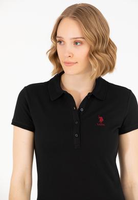 Kadın Siyah Polo Yaka Tişört - 50277087008