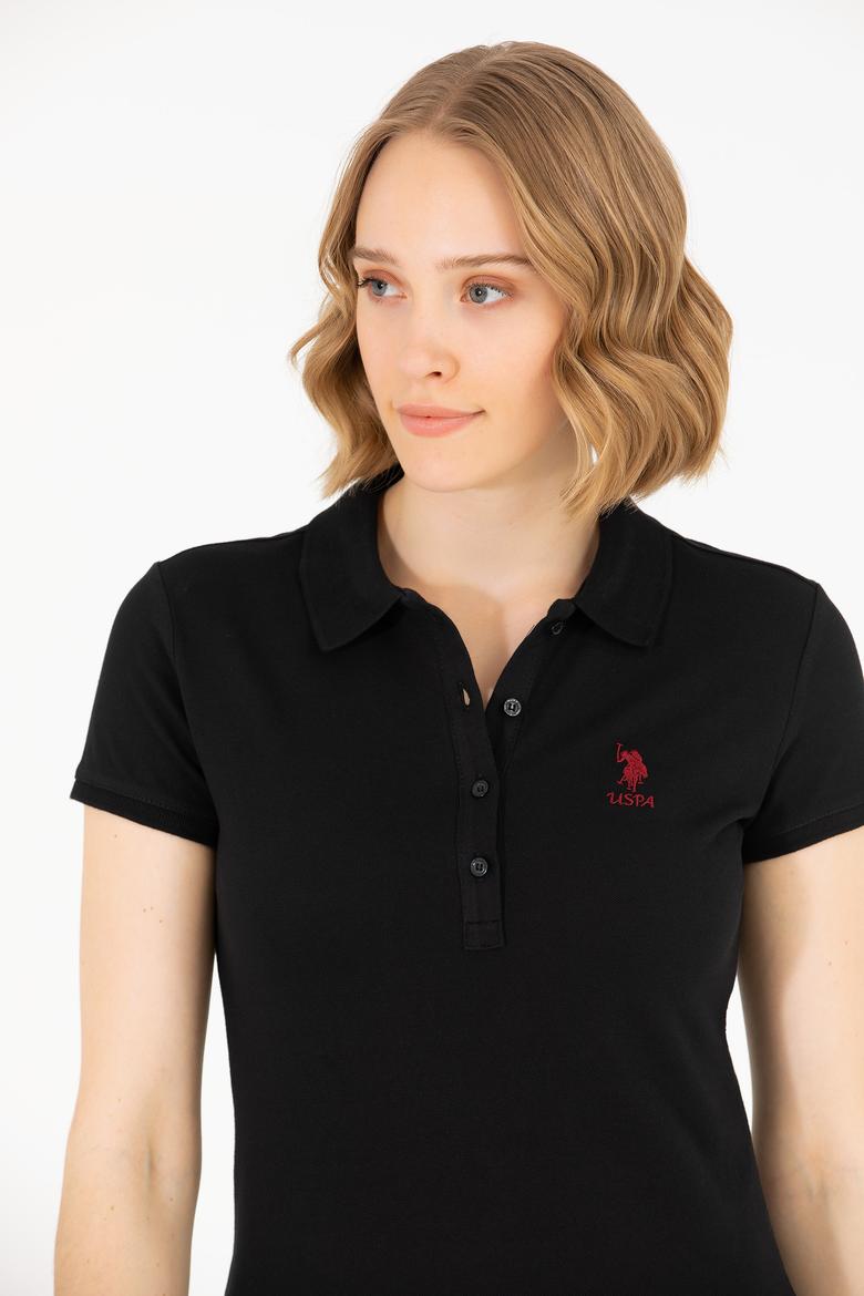 Kadın Siyah Polo Yaka Tişört - 50277087008