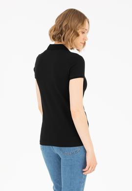 Kadın Siyah Polo Yaka Tişört - 50277087008