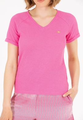 Kadın Pembe V Yaka Tişört - 50262532012