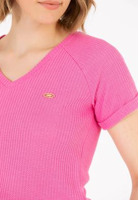 Kadın Pembe V Yaka Tişört - 50262532012