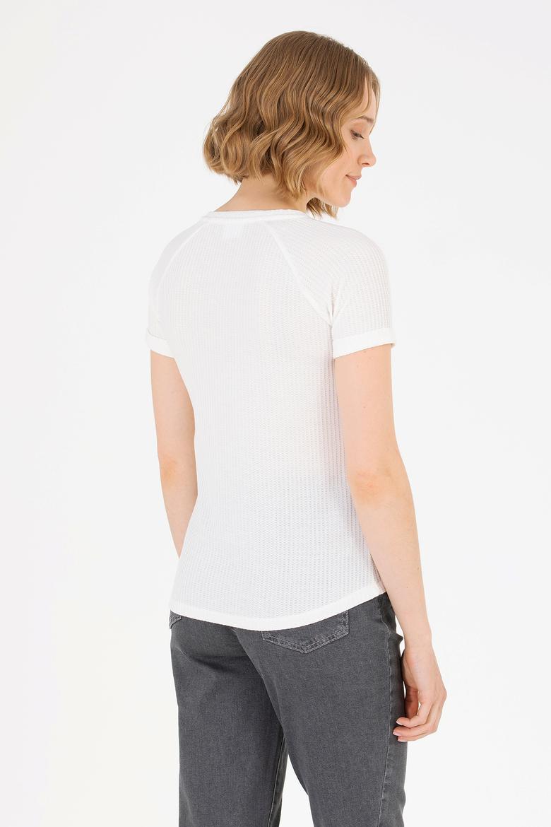 Kadın Ekru V Yaka Tişört - 50262532022