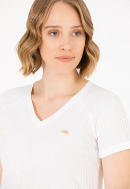 Kadın Ekru V Yaka Tişört - 50262532022