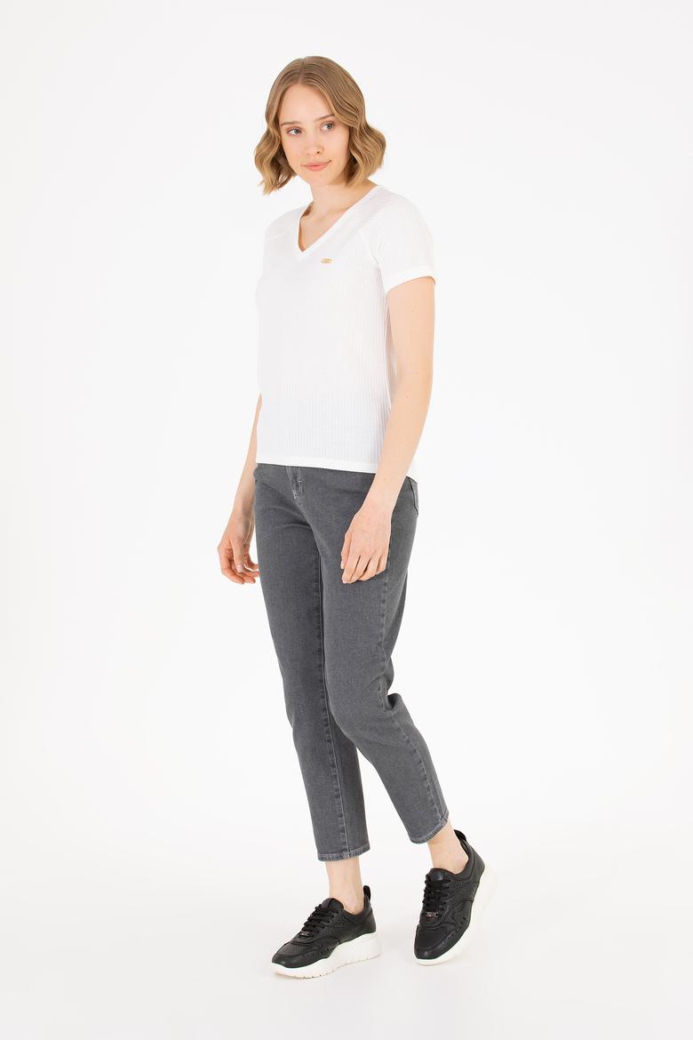 Kadın Ekru V Yaka Tişört - 50262532022