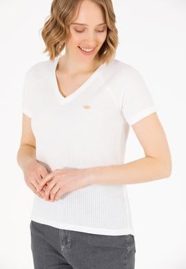 Kadın Ekru V Yaka Tişört - 50262532022