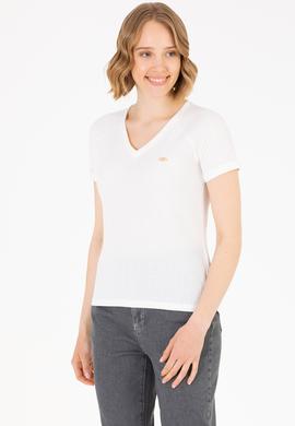 Kadın Ekru V Yaka Tişört - 50262532022