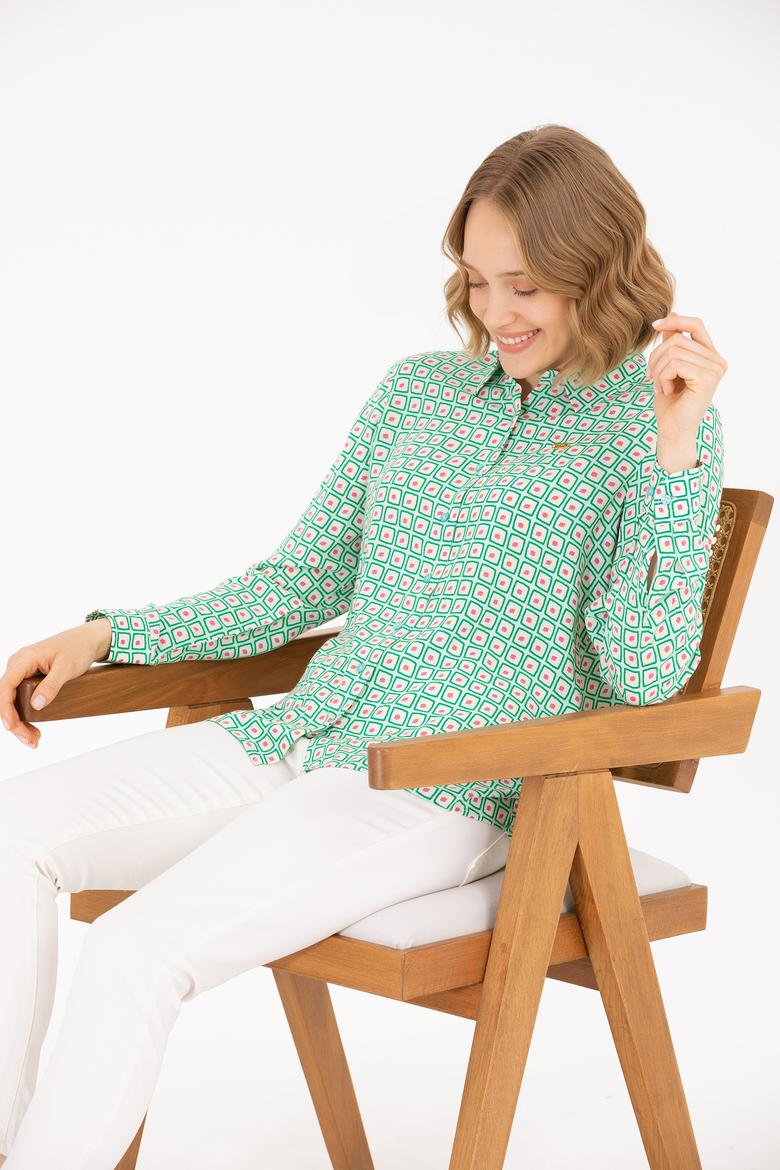 Kadın Mint Uzun Kollu Gömlek