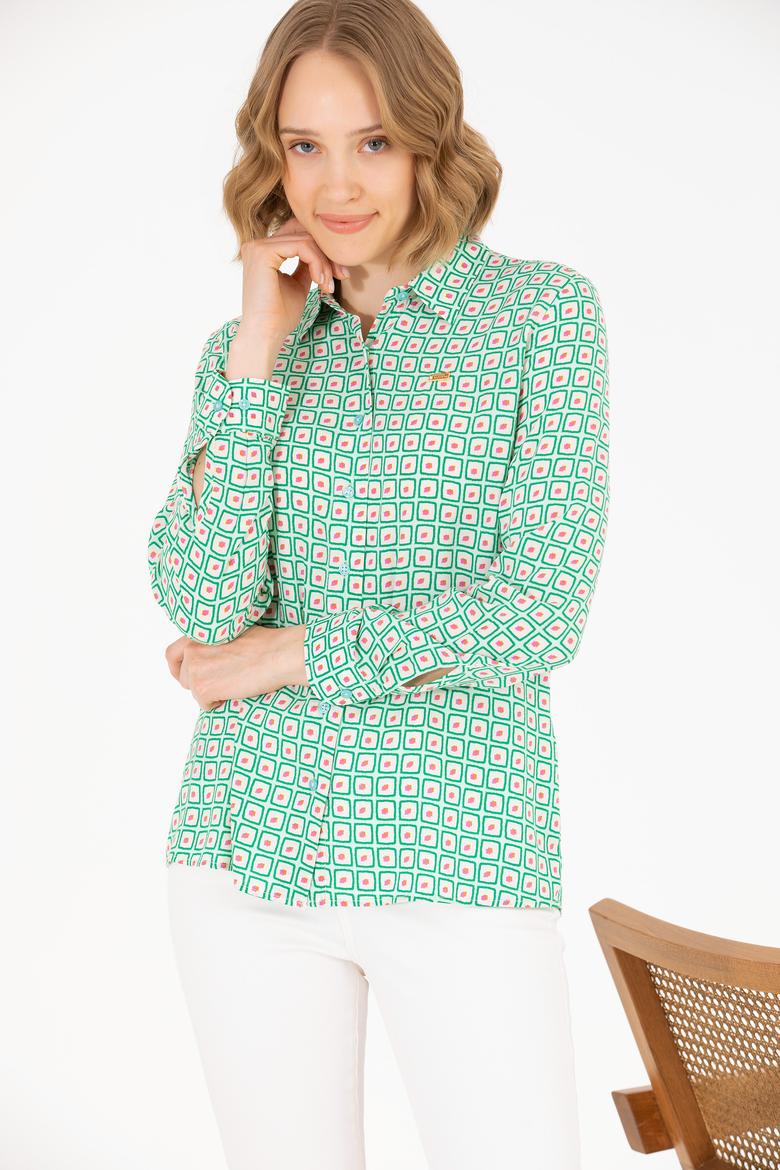 Kadın Mint Uzun Kollu Gömlek - 50264488014