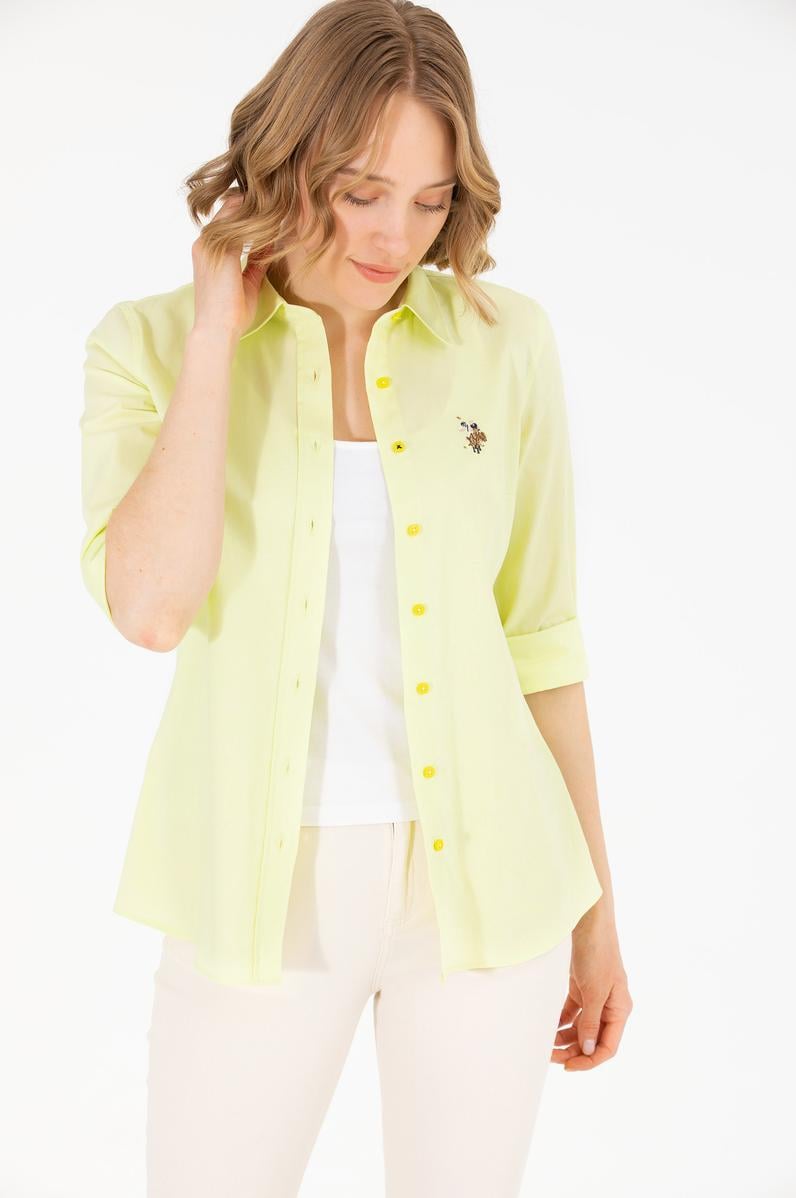Kadın Neon Sarı Uzun Kollu Basic Gömlek