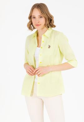 Kadın Neon Sarı Uzun Kollu Basic Gömlek - 50262849053