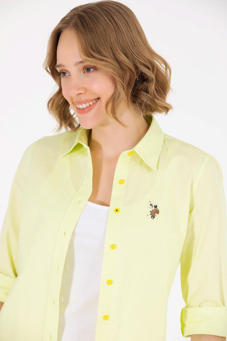 Kadın Neon Sarı Uzun Kollu Basic Gömlek - 50262849053