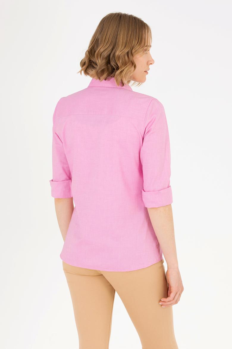 Kadın Fuşya Uzun Kollu Basic Gömlek - 50262849107