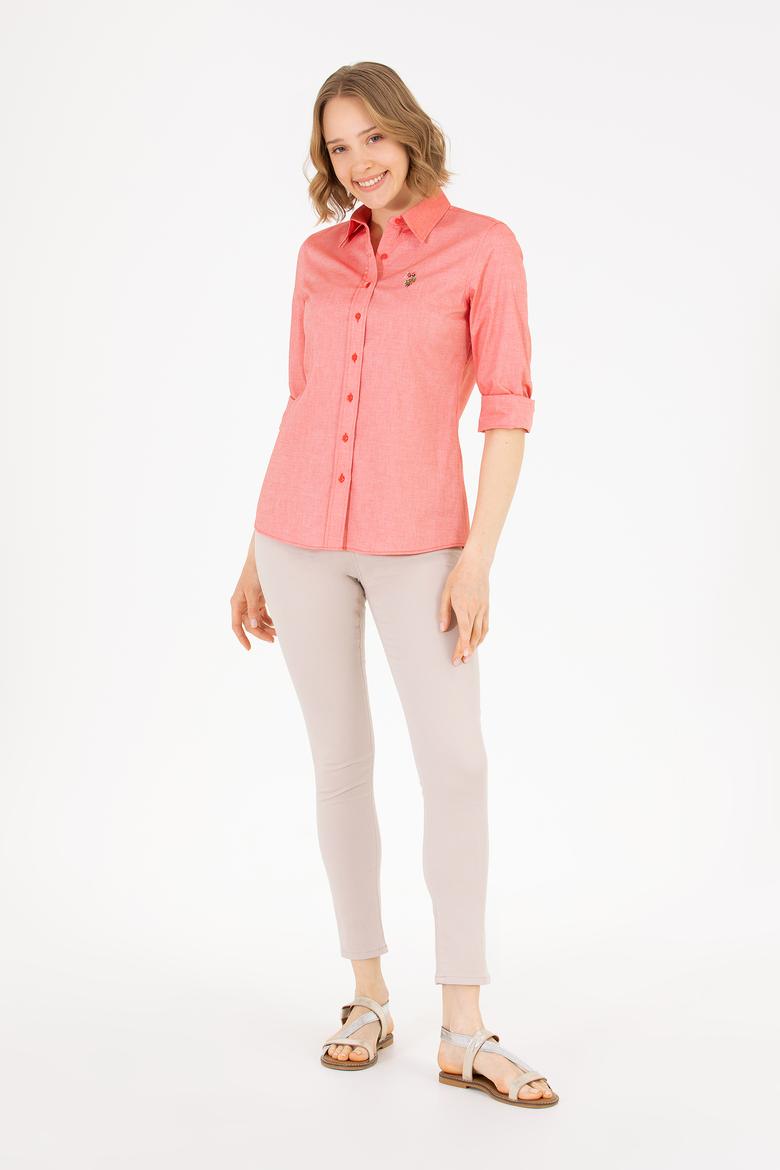 Kadın Kırmızı Uzun Kollu Basic Gömlek - 50262849117