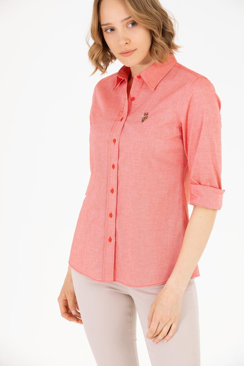 Kadın Kırmızı Uzun Kollu Basic Gömlek - 50262849117