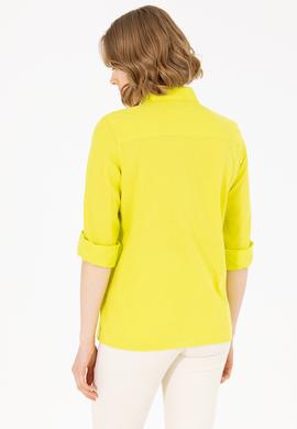 Kadın Neon Sarı Keten Görünümlü Uzun Kollu Basic Gömlek - 50262873029