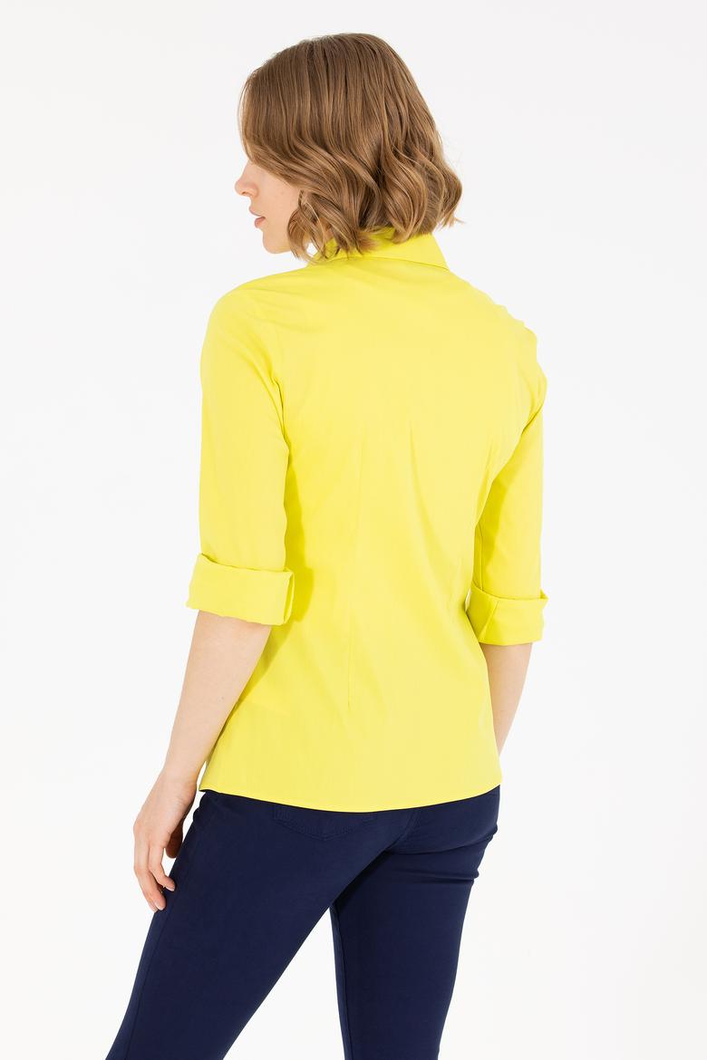 Kadın Neon Sarı Uzun Kollu Basic Gömlek - 50262883081