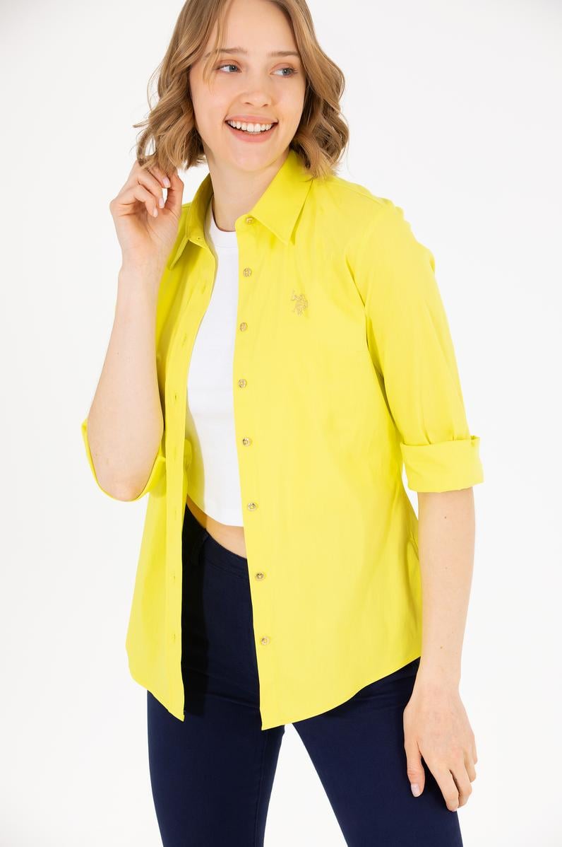 Kadın Neon Sarı Uzun Kollu Basic Gömlek