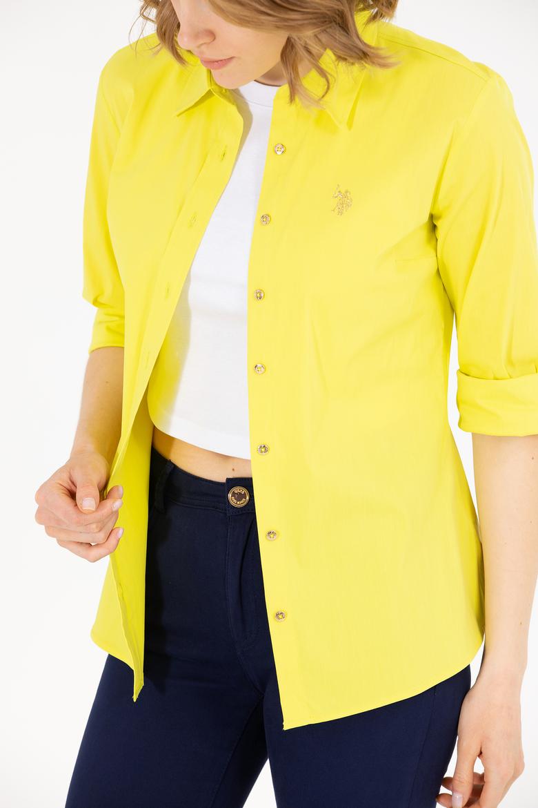 Kadın Neon Sarı Uzun Kollu Basic Gömlek - 50262883081