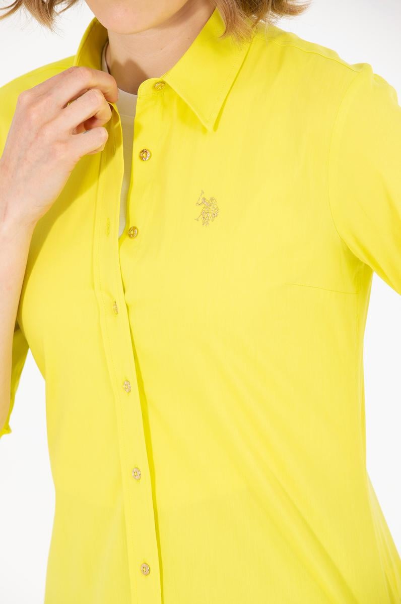 Kadın Neon Sarı Uzun Kollu Basic Gömlek