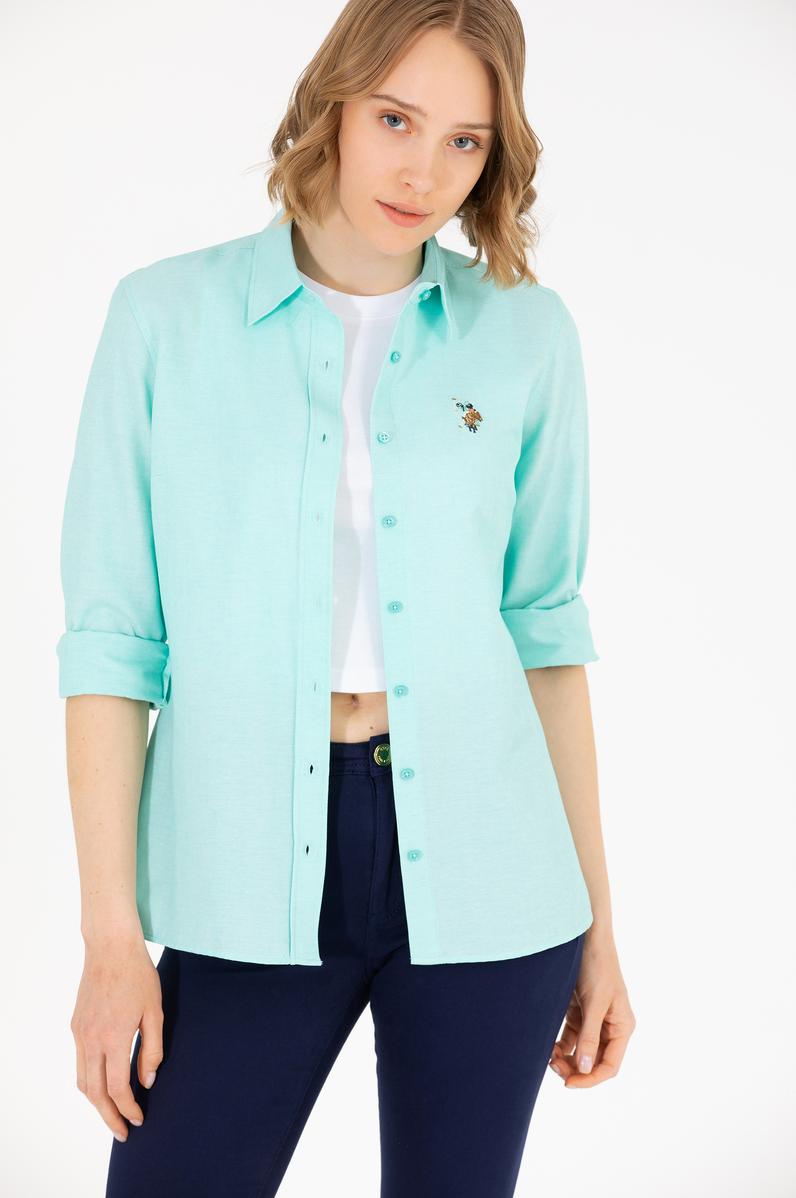 Kadın Mint Uzun Kollu Basic Gömlek