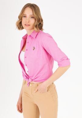 Kadın Pembe Uzun Kollu Basic Gömlek - 50262888061