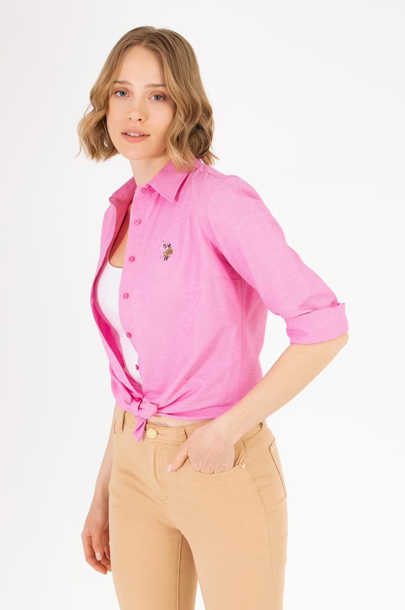 Kadın Pembe Uzun Kollu Basic Gömlek