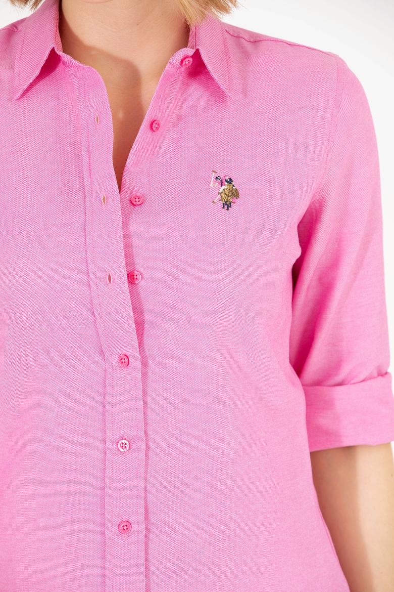 Kadın Pembe Uzun Kollu Basic Gömlek - 50262888061