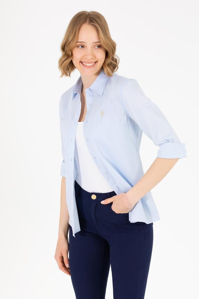 Kadın Açık Mavi Uzun Kollu Basic Gömlek