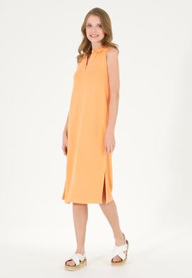 Kadın Turuncu Polo Yaka Örme Elbise - 50263593013