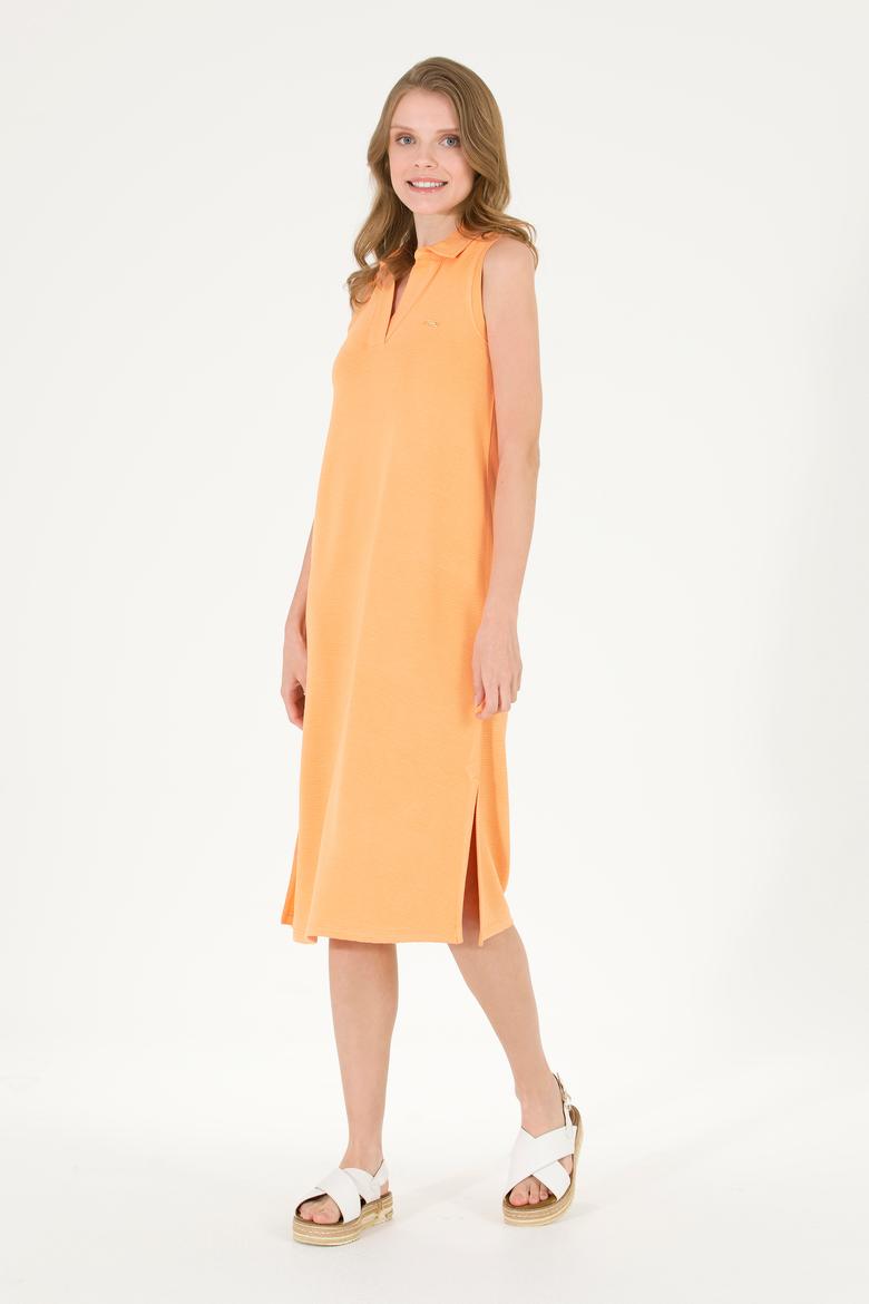 Kadın Turuncu Polo Yaka Örme Elbise - 50263593013
