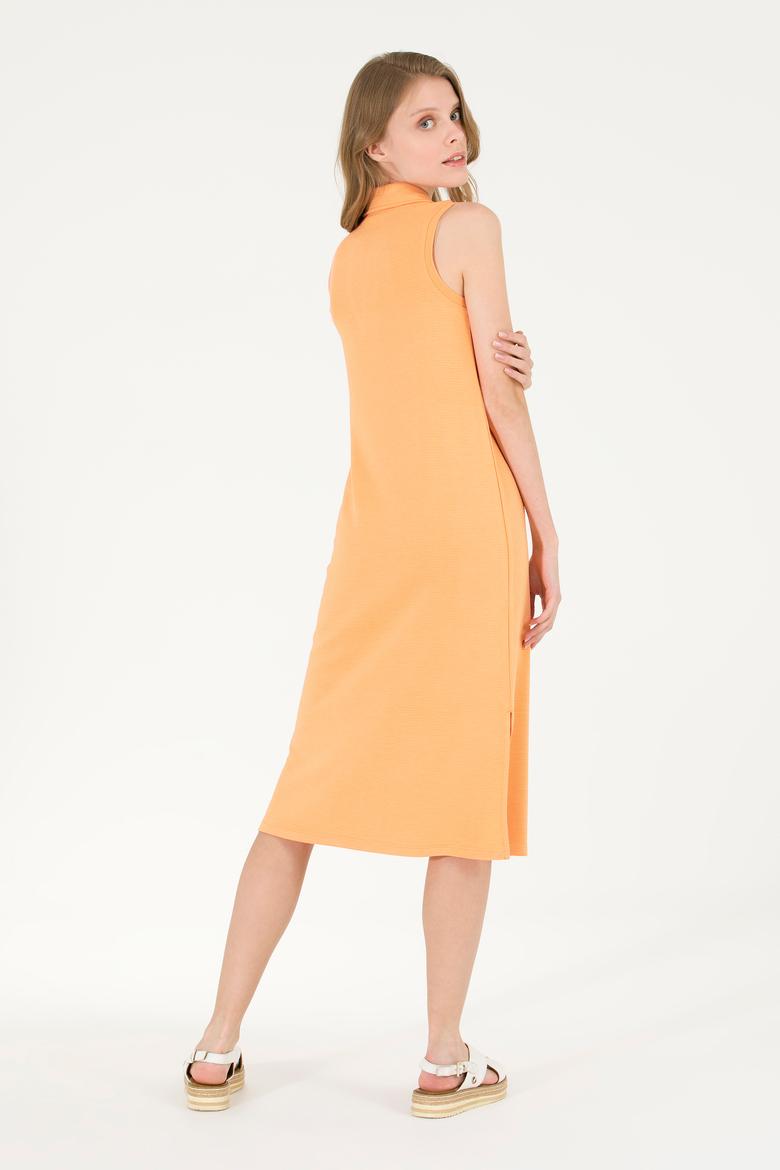 Kadın Turuncu Polo Yaka Örme Elbise - 50263593013