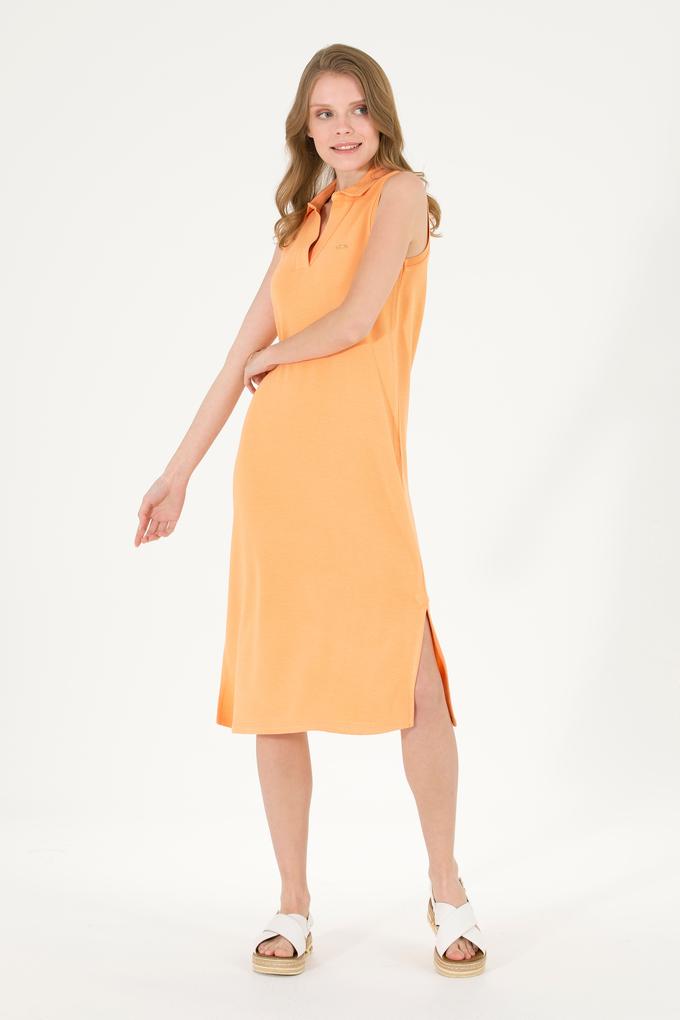 Kadın Turuncu Polo Yaka Örme Elbise