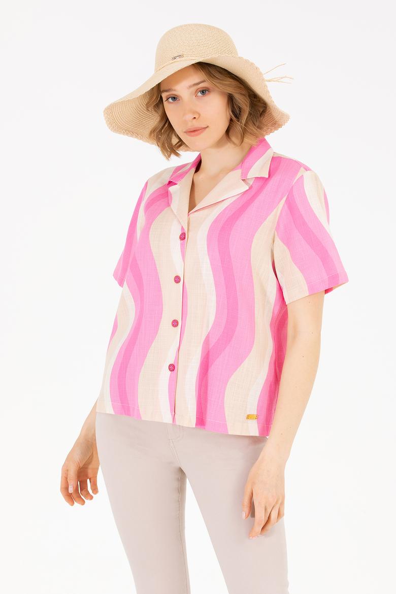 Kadın Pembe Kısa Kollu Gömlek