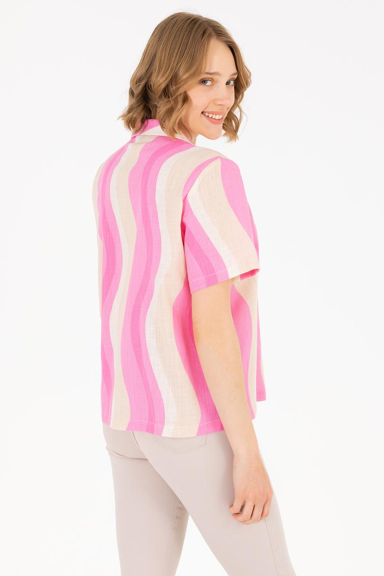 Kadın Pembe Kısa Kollu Gömlek - 50267554012