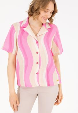 Kadın Pembe Kısa Kollu Gömlek - 50267554012