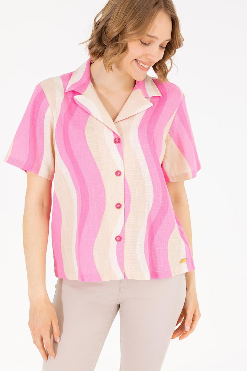 Kadın Pembe Kısa Kollu Gömlek