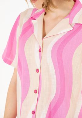 Kadın Pembe Kısa Kollu Gömlek - 50267554012