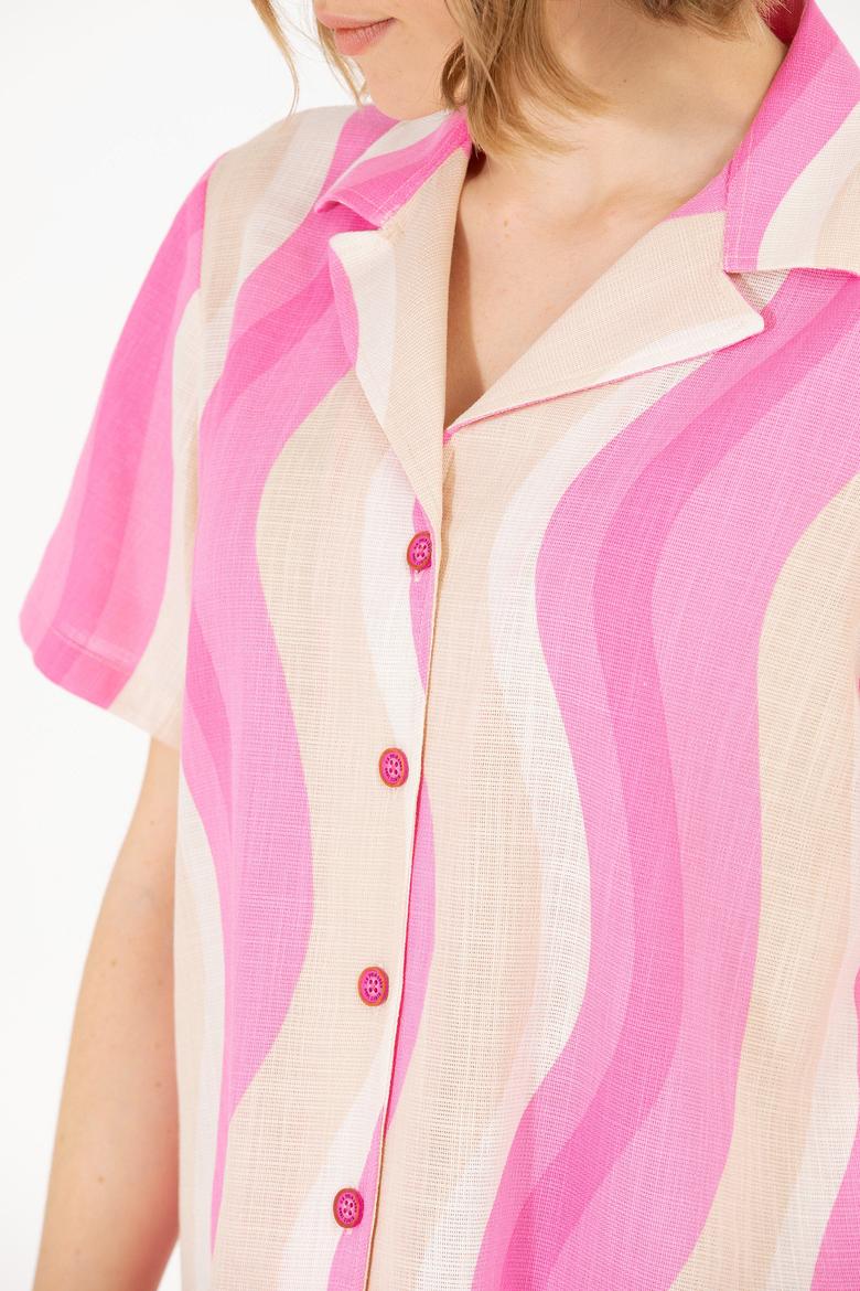 Kadın Pembe Kısa Kollu Gömlek - 50267554012