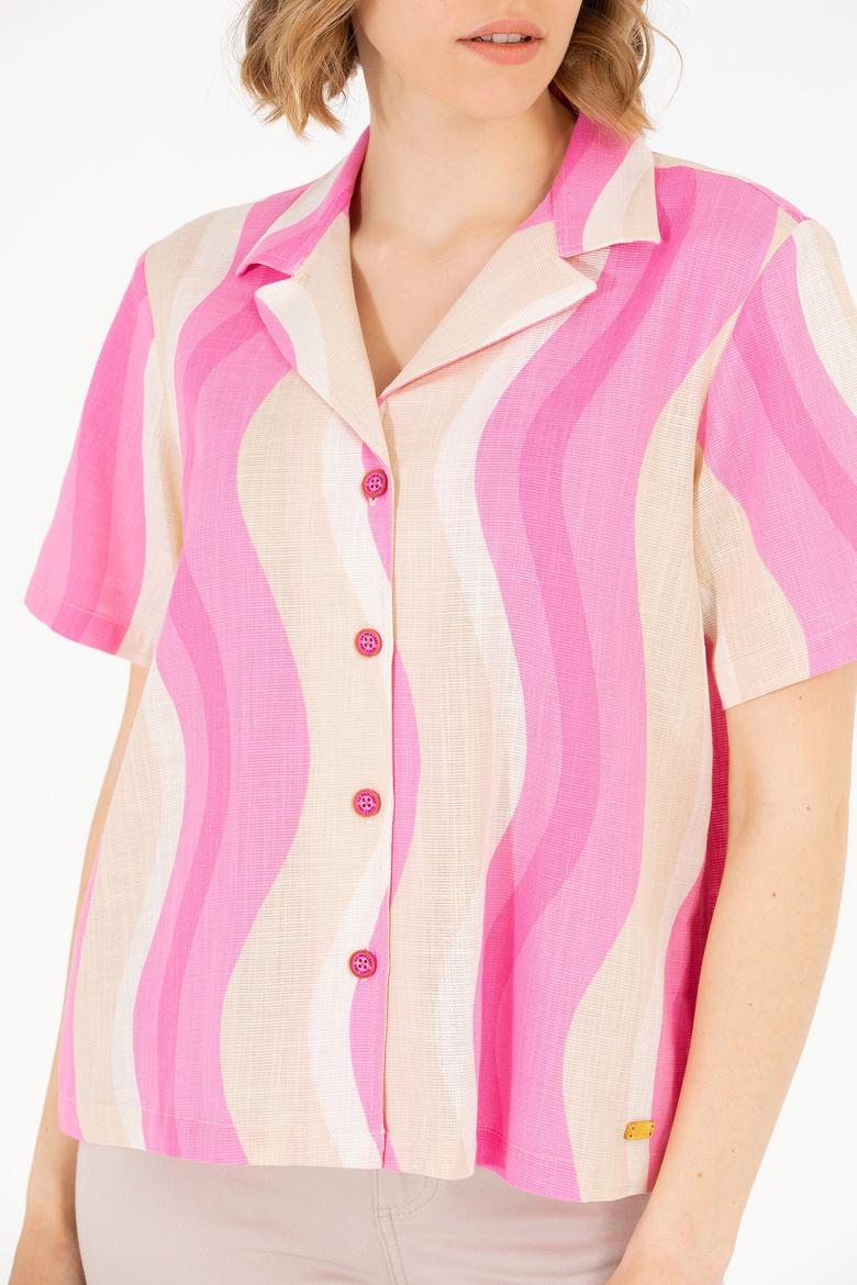 Kadın Pembe Kısa Kollu Gömlek - 50267554012