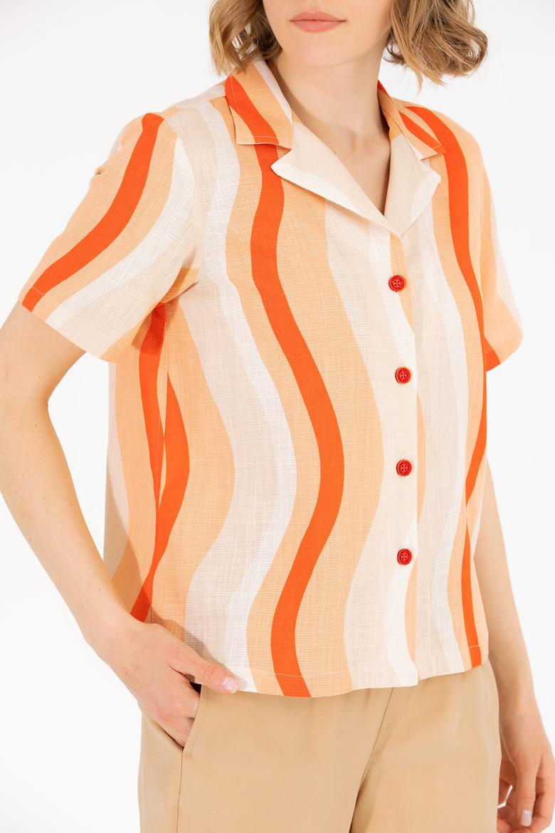 Kadın Kırmızı Kısa Kollu Gömlek - 50267554019