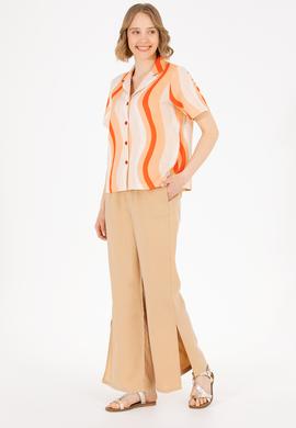 Kadın Kırmızı Kısa Kollu Gömlek - 50267554019