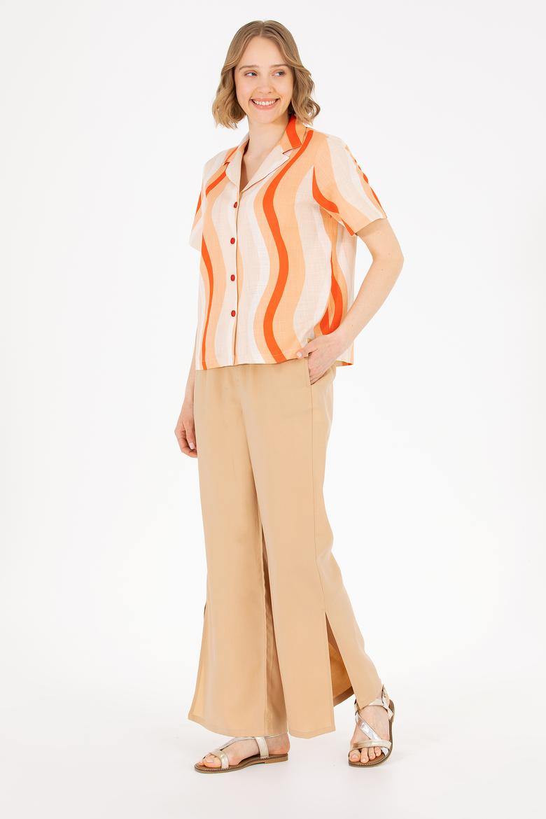 Kadın Kırmızı Kısa Kollu Gömlek - 50267554019