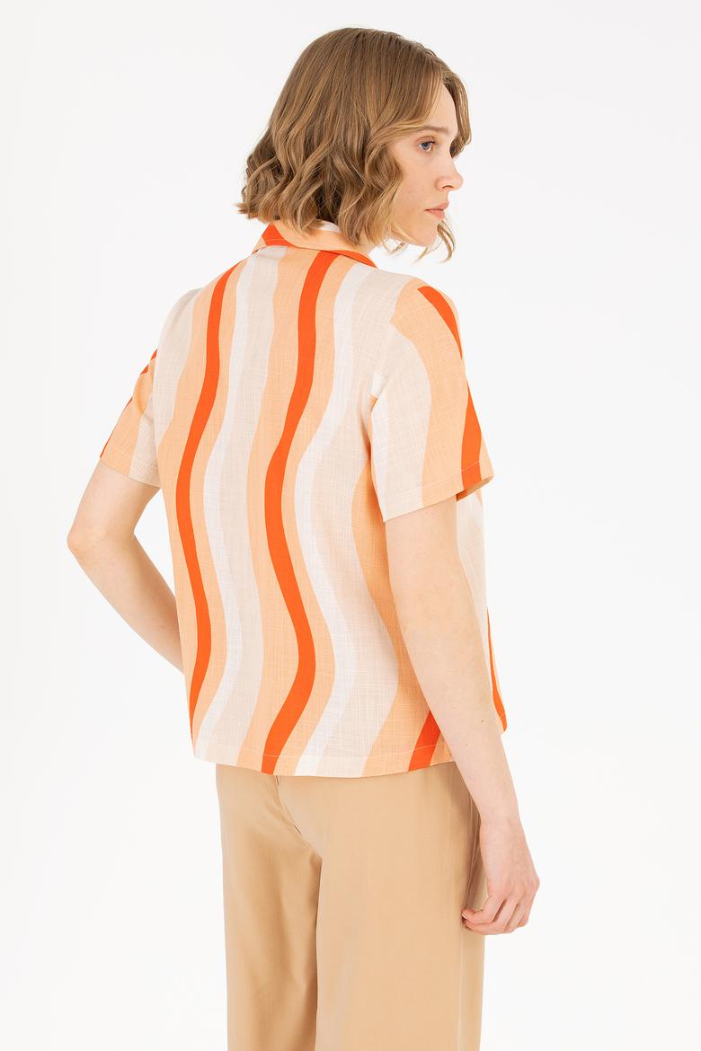 Kadın Kırmızı Kısa Kollu Gömlek - 50267554019