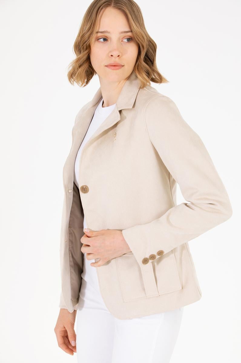 Kadın Ekru Deri Ceket