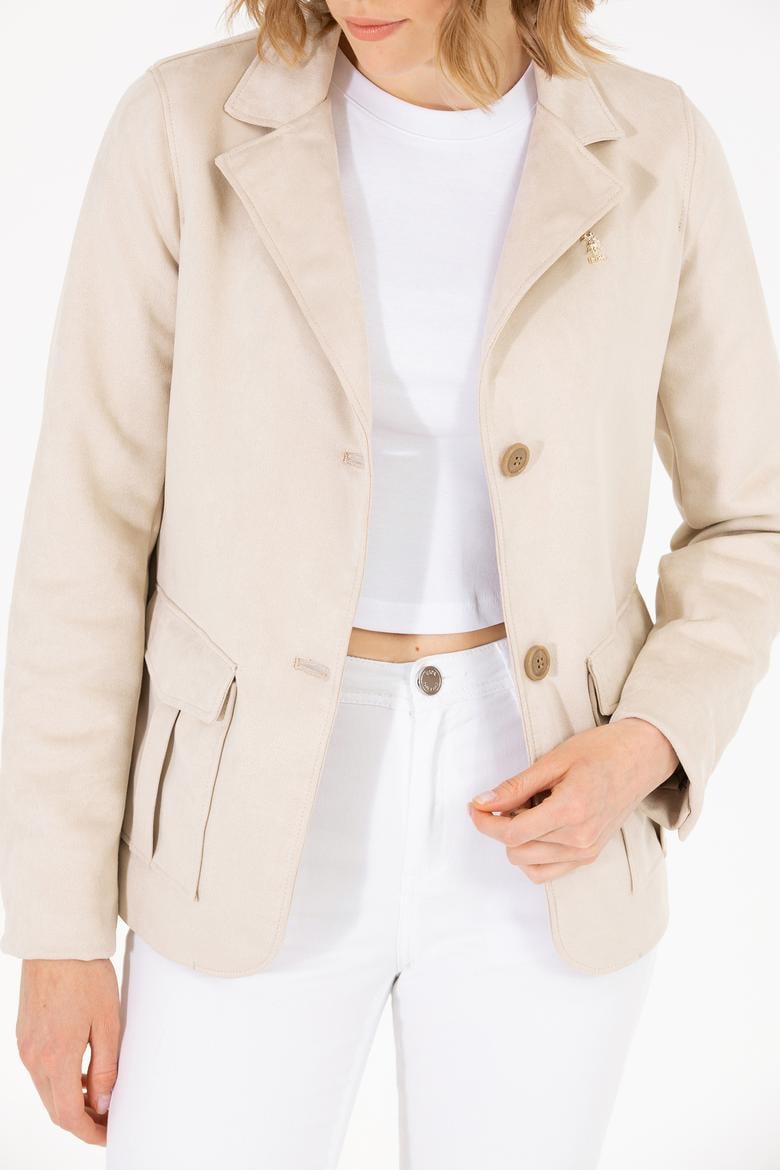 Kadın Ekru Deri Ceket - 50269000004