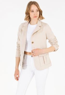 Kadın Ekru Deri Ceket - 50269000004