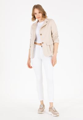 Kadın Ekru Deri Ceket - 50269000004