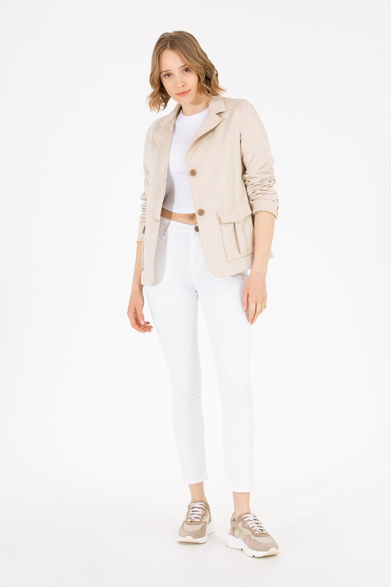 Kadın Ekru Deri Ceket - 50269000004