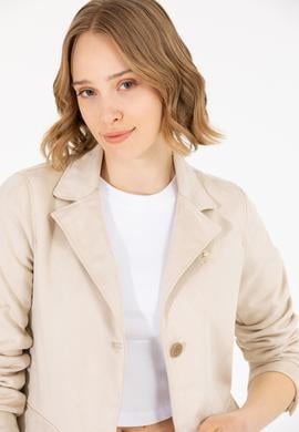 Kadın Ekru Deri Ceket - 50269000004